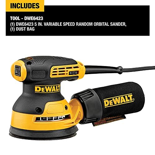 DeWalt 5-inch variable speed random orbital sander with dust bag